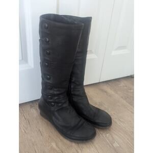 Miz Mooz Wedge Heel High Boot Black Leather, Victorian Steampunk Style Size 11